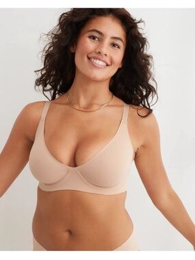 aerie Smoothez Plunge Tan Nude Smooth Molded Cup Bra Underwire Unlined
